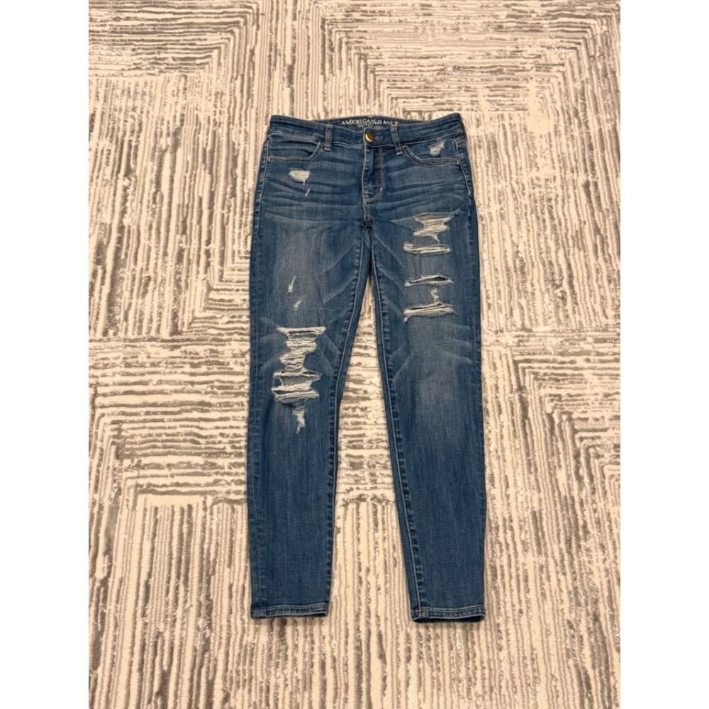 American Eagle Outfitters women's size 4 blue distressed Hi-Rise Jegging Jeans